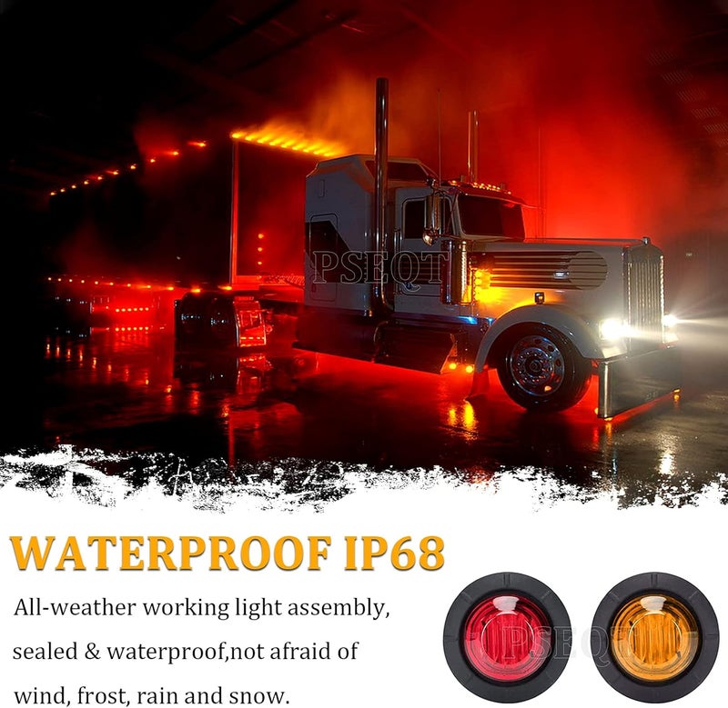 PSEQT 3/4 Inch Trailer Marker LED Lights, Side Clearance Indicators Tail Light Waterproof for Trailer Truck Car Bus Van Pickup RV Wrangler ATV UTV Boat(10pcs Red & 10pcs Amber) - Image 4